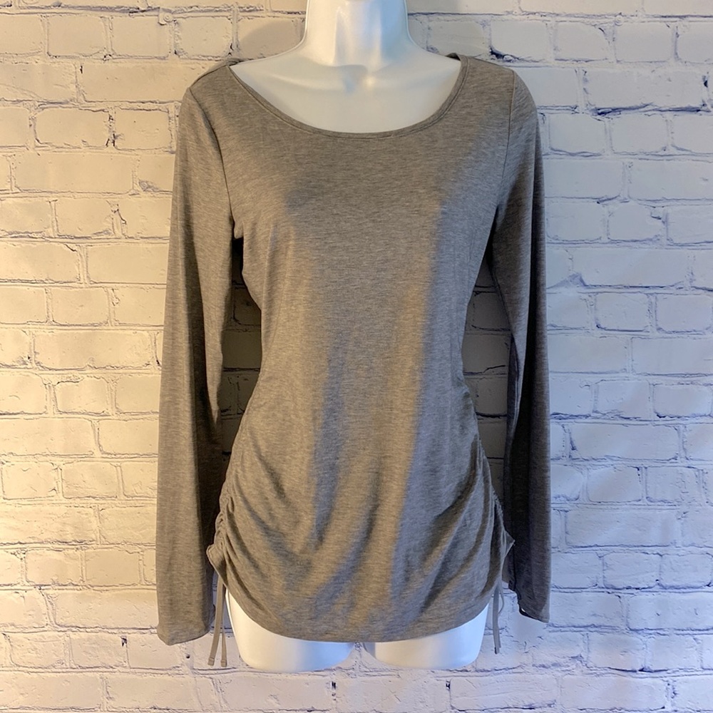 ATHLETA Shirt Womens XS Heather Grey Ruched Side with Drawstrings NWOT!